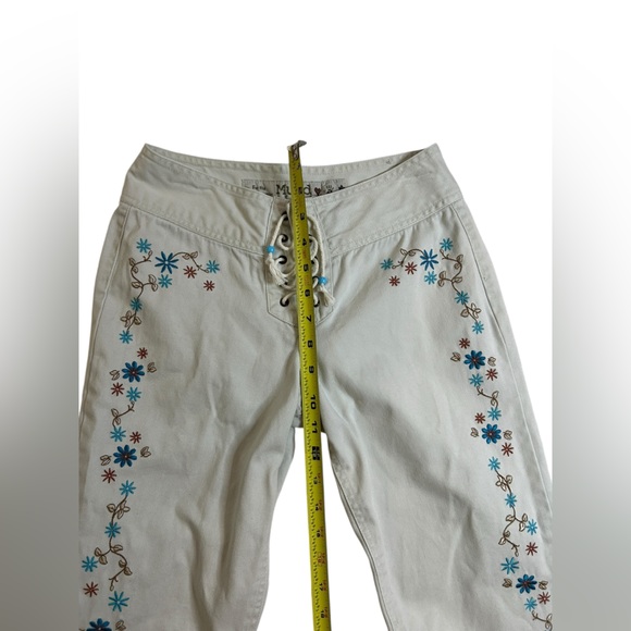 Y2K Festival Fairy Mudd Lace-Up Low Rise Floral Embroidered Flare Jeans Vintage - Picture 15 of 16